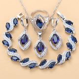 925 Sterling Silver Wedding Accessories Women Bridal Jewelry Sets With Natural Stone CZ Blue Bracelet And Ring Sets