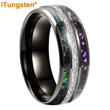 Rainbow Opal and Bright Meteorite Inlay 8mm Tungsten Carbide Men’s Women’s Ring