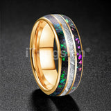 Rainbow Opal and Bright Meteorite Inlay 8mm Tungsten Carbide Men’s Women’s Ring