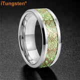 Celtic Dragon Luminous Glow 6/8mm Tungsten Carbide Comfort Fit Rings for Men Women