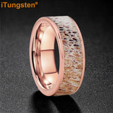 New Abalone Deer Antler Flat Edges 8mm Comfort Fit Tungsten Rings for Men Women