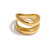 18K Gold Plated Stainless Steel Metal Double Layer Geometric Cast High Quality Ring