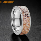 New Abalone Deer Antler Flat Edges 8mm Comfort Fit Tungsten Rings for Men Women