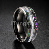 Rainbow Opal and Bright Meteorite Inlay 8mm Tungsten Carbide Men’s Women’s Ring