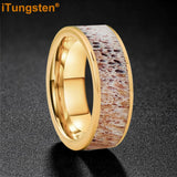 New Abalone Deer Antler Flat Edges 8mm Comfort Fit Tungsten Rings for Men Women