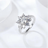 18K White Gold Plated 925 Sterling Silver 2 Carat Sunflower Moissanite Diamonds Engagement Weddings Rings For Women