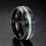 Rainbow Opal and Bright Meteorite Inlay 8mm Tungsten Carbide Men’s Women’s Ring