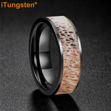 New Abalone Deer Antler Flat Edges 8mm Comfort Fit Tungsten Rings for Men Women