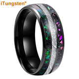 Rainbow Opal and Bright Meteorite Inlay 8mm Tungsten Carbide Men’s Women’s Ring