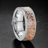 New Abalone Deer Antler Flat Edges 8mm Comfort Fit Tungsten Rings for Men Women