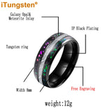 Rainbow Opal and Bright Meteorite Inlay 8mm Tungsten Carbide Men’s Women’s Ring
