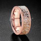 New Abalone Deer Antler Flat Edges 8mm Comfort Fit Tungsten Rings for Men Women