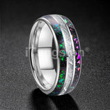Rainbow Opal and Bright Meteorite Inlay 8mm Tungsten Carbide Men’s Women’s Ring