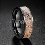 New Abalone Deer Antler Flat Edges 8mm Comfort Fit Tungsten Rings for Men Women