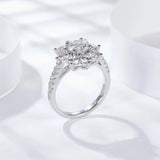 18K White Gold Plated 925 Sterling Silver 2 Carat Sunflower Moissanite Diamonds Engagement Weddings Rings For Women