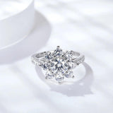 18K White Gold Plated 925 Sterling Silver 2 Carat Sunflower Moissanite Diamonds Engagement Weddings Rings For Women