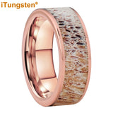 New Abalone Deer Antler Flat Edges 8mm Comfort Fit Tungsten Rings for Men Women