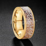 New Abalone Deer Antler Flat Edges 8mm Comfort Fit Tungsten Rings for Men Women