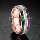 Rainbow Opal and Bright Meteorite Inlay 8mm Tungsten Carbide Men’s Women’s Ring
