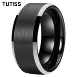 Matte Finish Beveled Edge Black Gold 4/6/8/10/12mm Tungsten Carbide Rings