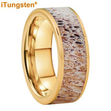 New Abalone Deer Antler Flat Edges 8mm Comfort Fit Tungsten Rings for Men Women