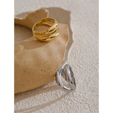 18K Gold Plated Stainless Steel Metal Double Layer Geometric Cast High Quality Ring