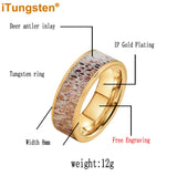 New Abalone Deer Antler Flat Edges 8mm Comfort Fit Tungsten Rings for Men Women