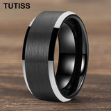 Matte Finish Beveled Edge Black Gold 4/6/8/10/12mm Tungsten Carbide Rings