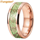 Celtic Dragon Luminous Glow 6/8mm Tungsten Carbide Comfort Fit Rings for Men Women