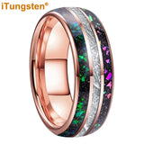 Rainbow Opal and Bright Meteorite Inlay 8mm Tungsten Carbide Men’s Women’s Ring