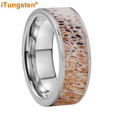 New Abalone Deer Antler Flat Edges 8mm Comfort Fit Tungsten Rings for Men Women