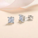 Terrific D Colour Princess Cut 18K WGP Moissanite Diamonds Earrings - Sterling Fine Jewellery for Women - The Jewellery Supermarket