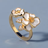 Exquisite White Flower AAA Zircon Diamonds Handmade Enamel Daisy Silver Ring