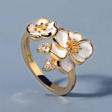 Exquisite White Flower AAA Zircon Diamonds Handmade Enamel Daisy Silver Ring