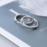 Romantic Engagement Couple Rings - Silver Shiny Clear AAAA Simulated Diamonds Glossy Line Jewellery - The Jewellery Supermarket