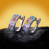 Exquisite Unique Women's White Handmade Enamel Colourful Cat Silver Earrings
