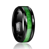 New Vintage Inlaid Maple Electroplated Black Tungsten Carbide Ring with Green Line - Wedding Jewellery - The Jewellery Supermarket