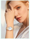 Top Brand Elegant Style Gold Stainless Steel Green Stone Dial Quartz Shell Pearl Oyster Waterproof Ladies Watches