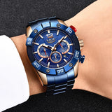 Superb Top Brand Luxury New Fashion Blue Sports Chronograph Waterproof Quartz Mens Watches - Ideal Gifts - The Jewellery Supermarket