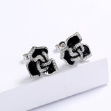 Fashion Delicate Rose Flower Black Epoxy Handmade Enamel Earrings