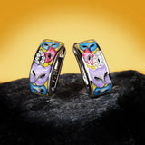 Exquisite Unique Women's White Handmade Enamel Colourful Cat Silver Earrings