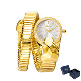 Amazing Luxury Brand Red Dial Snake Shape Zirconia Diamond Ladies Gold Iced Out Analog Quartz Movt Unique Watch