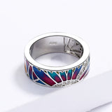 Luxury 925 Silver AAA Zircon Diamonds Handmade Blue Epoxy Enamel Romantic Ring
