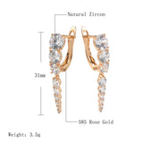 14K Rolled Gold Full Claw Inlay AAA Zircon Diamonds Decreasing Design Drop Earrings