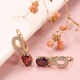 Charming Flower Shape 14K Rolled Rose Gold Red AAA Zircon Crystals Elegant Earrings - Vintage Style Jewellery