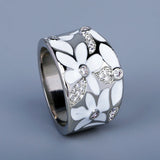 New Exquisite AAA Zircon Diamonds Red White Flower Handmade Enamel Ring