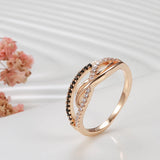 Filled 14K Rose Gold Vintage Style Fashion AAA Black Zircon Diamonds Geometric Wave Rings - Luxury Jewellery