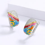 New Irregular Colour Handmade Enamel AAA Zircon Diamonds Silver Earrings