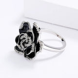 Exquisite Handmade Enamel AAA Zircon Diamonds Drip Oil Colour Black Flower Ring