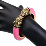 Unique Design Trendy Double Leopard Head Enamel Statement Cuff Bracelets Bangles, Gold Plated Animal Vintage Bracelet